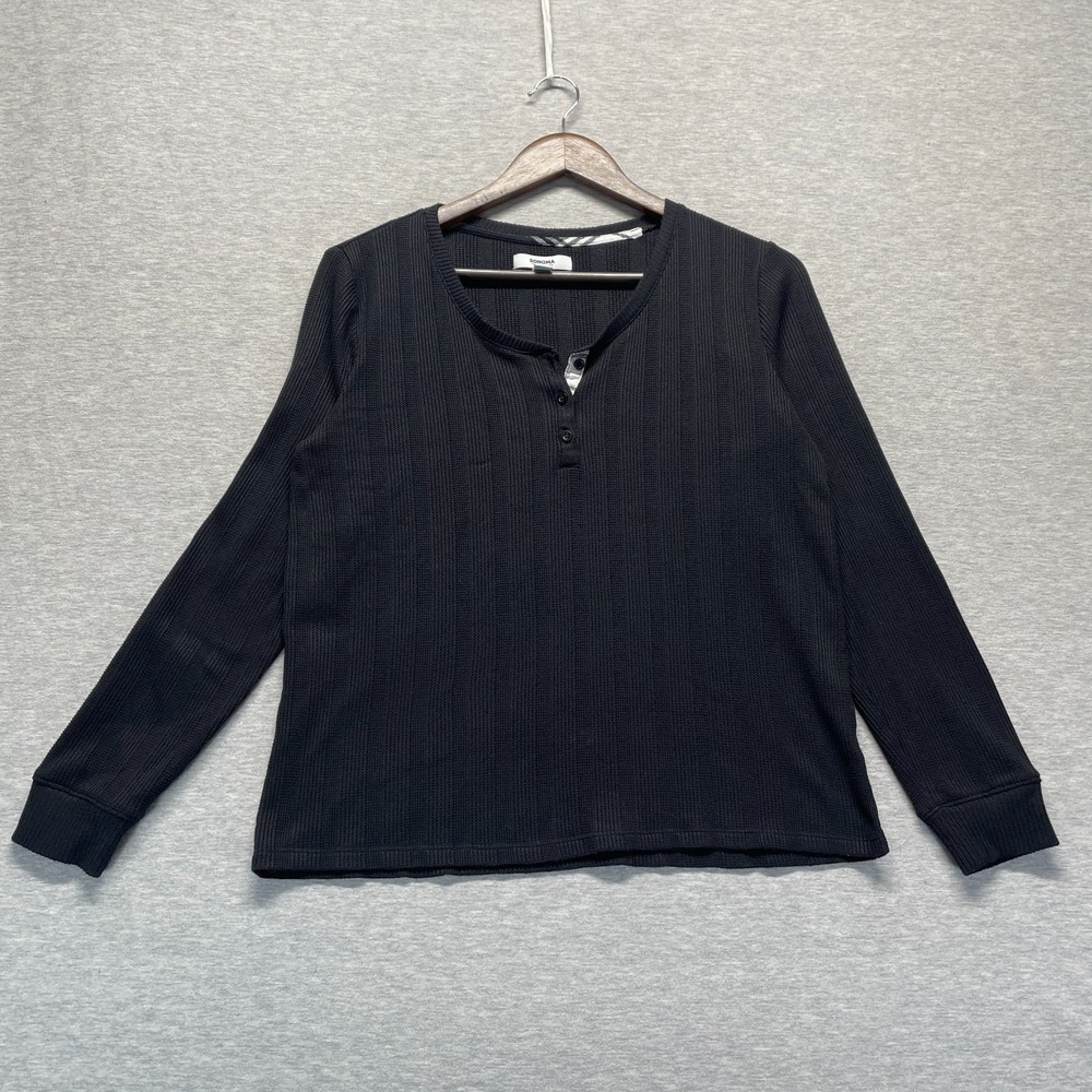Sonoma Goods For Life Sleepwear Henley Shirt Womens S Black Waffle Knit Stretch